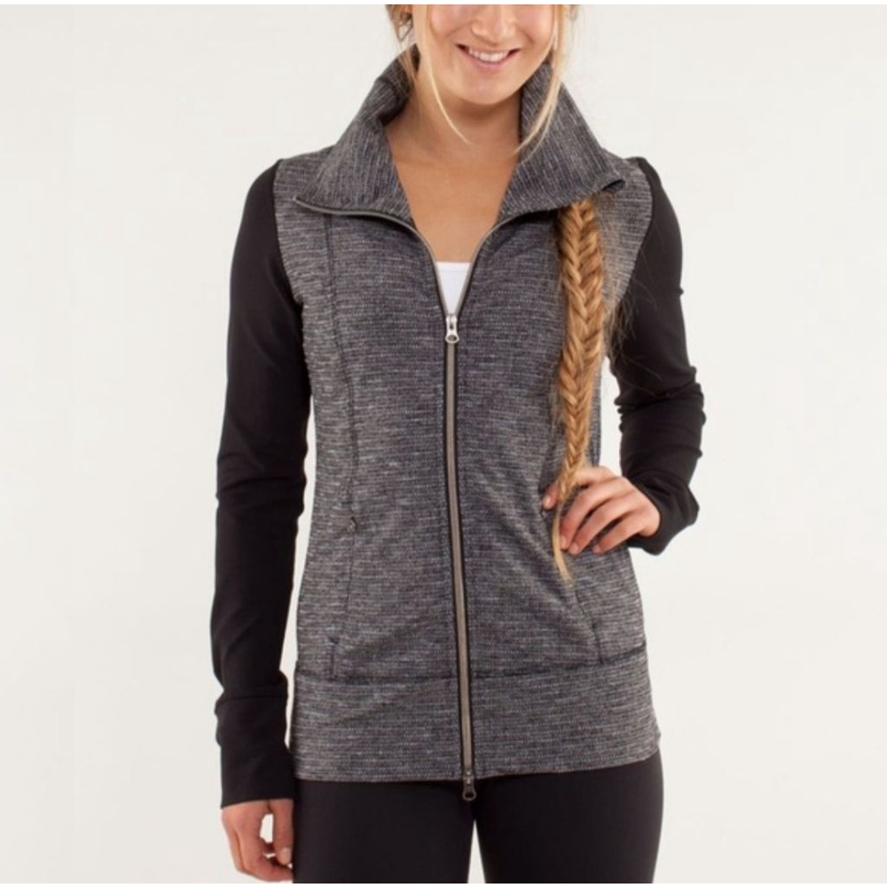 LULULEMON Daily Yoga Zip Up‎ Jacket in Coco Pique Black Size 10